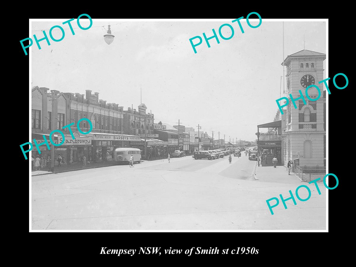OLD LARGE HISTORIC PHOTO OF KEMPSEY NSW, VIEW OF SMITH STREET c1950s
