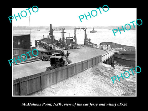 OLD LARGE HISTORIC PHOTO OF McMAHONS POINT NSW, VIEW OF CAR FERRY & WHARF c1920