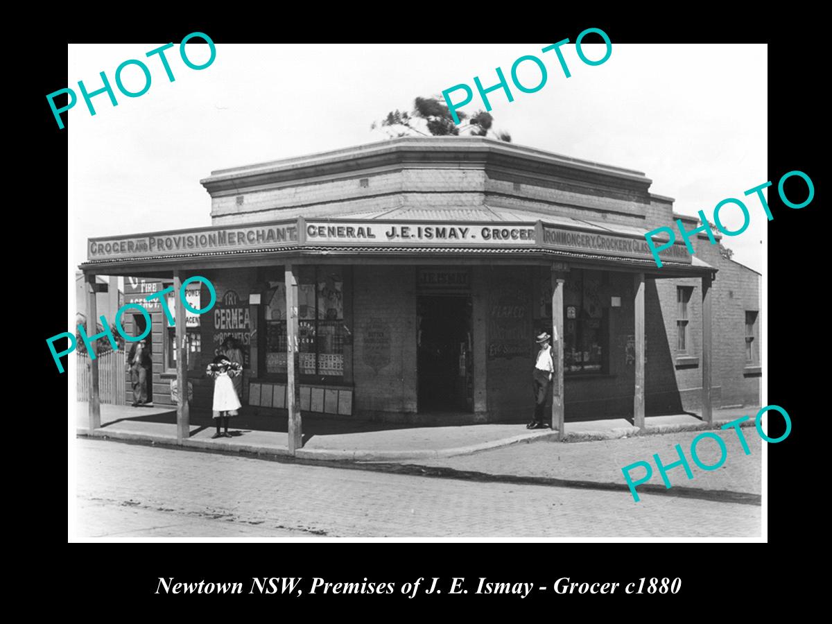OLD LARGE HISTORIC PHOTO OF NEWTOWN, SYDNEY NSW, ISMAY GROCERY STORE c1880