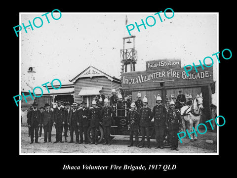 OLD LARGE HISTORIC PHOTO OF ITHACA FIRE BRIGADE & STATION c1910 QLD