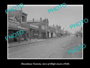 OLD LARGE HISTORIC PHOTO OF THORNBURY VICTORIA, VIEW OF HIGH St SHOPS c1920s