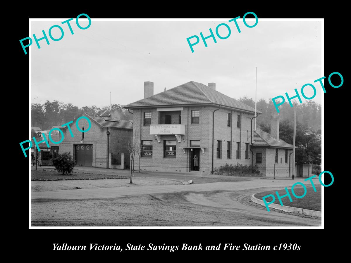 OLD LARGE HISTORIC PHOTO OF YALLOURN BANK & FIRE STATION, 1930s VICTORIA