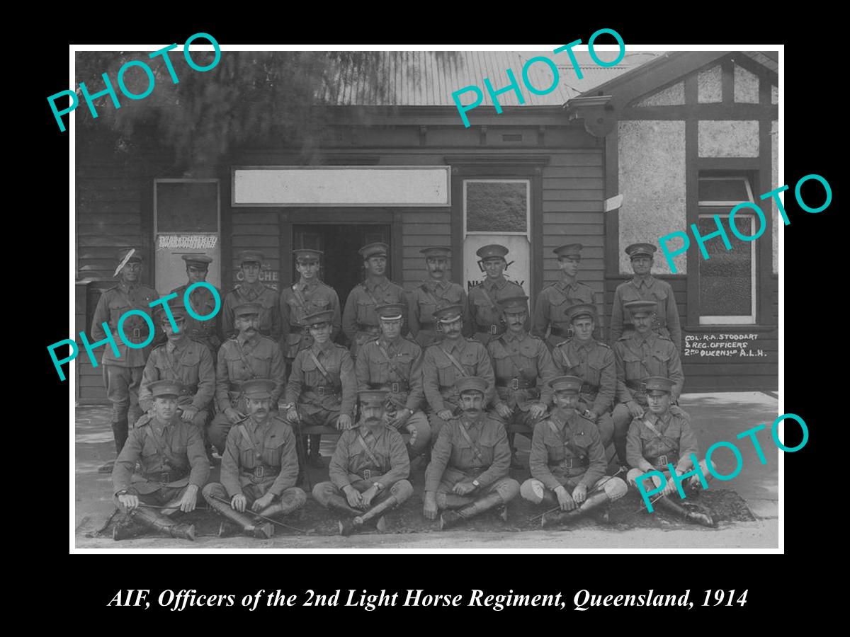 OLD HISTORIC PHOTO OF AIF, OFFICERS OF THE 2nd LIGHT HORSE REGIMENT, c1914 QLD