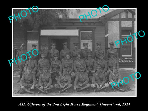 OLD HISTORIC PHOTO OF AIF, OFFICERS OF THE 2nd LIGHT HORSE REGIMENT, c1914 QLD