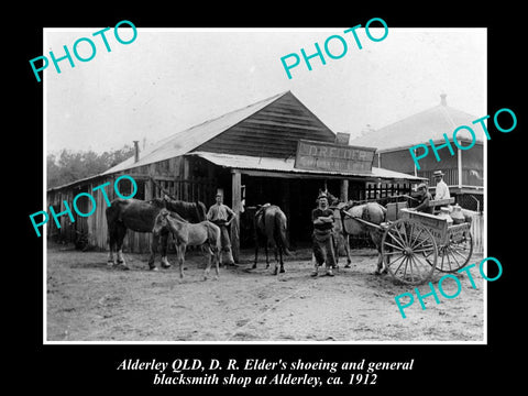 OLD LARGE HISTORIC PHOTO OF ALDERLEY QLD, ELDERS BLACKSMITH STORE c1912