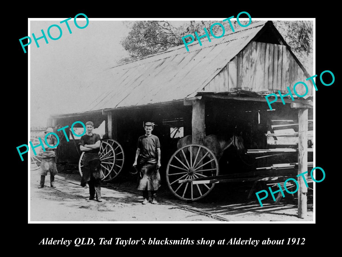 OLD LARGE HISTORIC PHOTO OF ALDERLEY QLD, TED TAYLORS BLACKSMITH STORE c1912