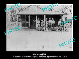 OLD LARGE HISTORIC PHOTO OF BOROREN QLD, VIEW OF JAENKES BUTCHER SHOP c1912