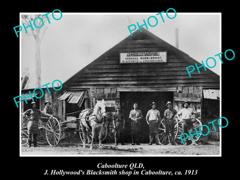 OLD LARGE HISTORIC PHOTO OF CABOOLTURE QLD, HOLLYWOODS BLACKSMITH SHOP c1913