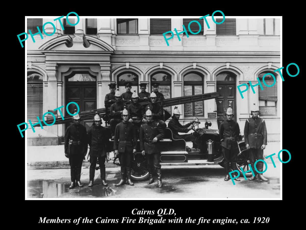 OLD LARGE HISTORIC PHOTO OF CAIRNS QLD, THE FIRE BRIGADE & TRUCK c1920