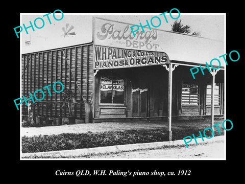 OLD LARGE HISTORIC PHOTO OF CAIRNS QUEENSLAND, PALINGS PIANO STORE c1912