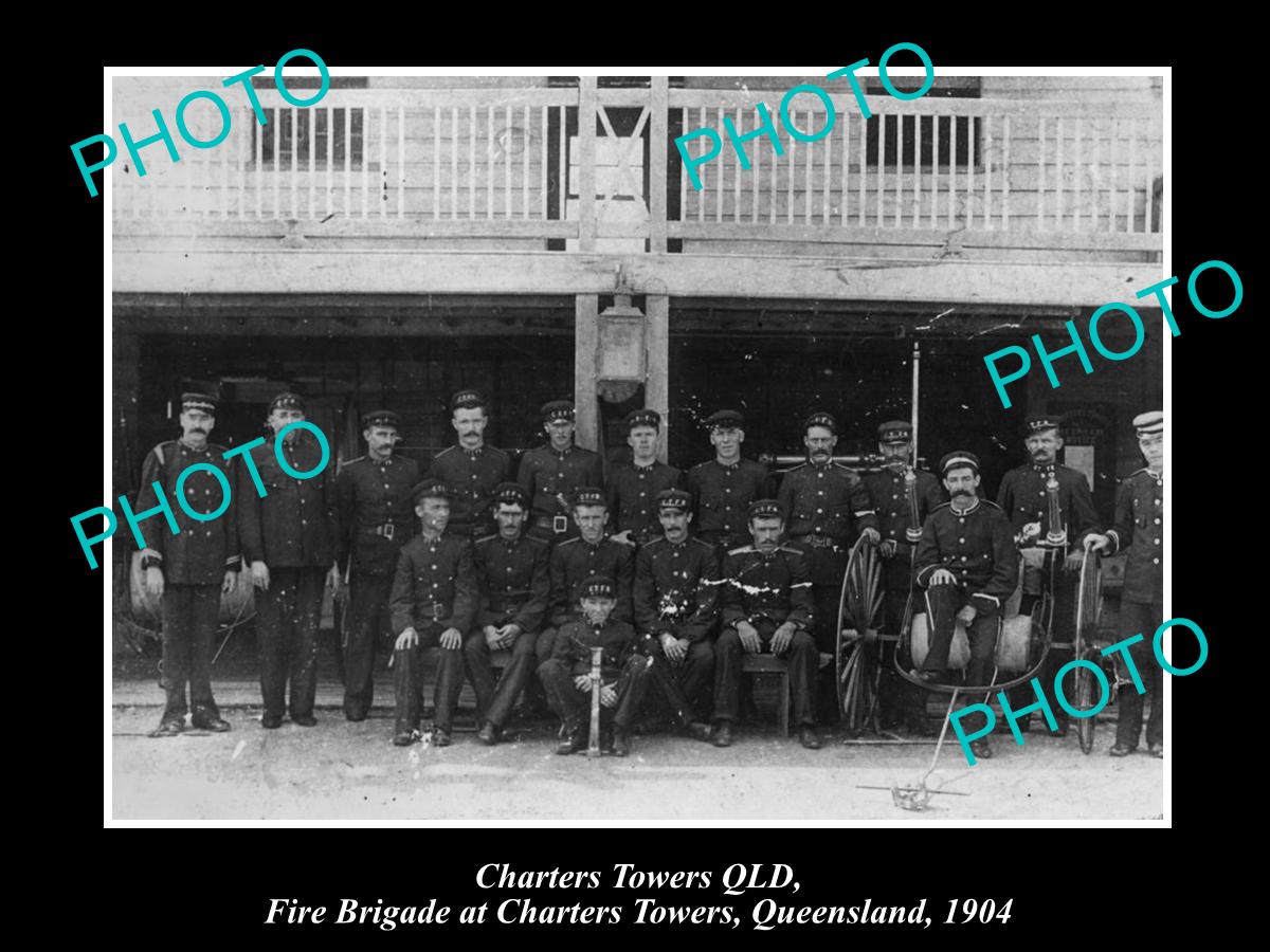 OLD LARGE HISTORIC PHOTO OF CHARTERS TOWERS QLD, THE FIRE BRIGADE c1904