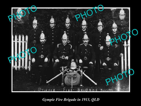 OLD LARGE HISTORIC PHOTO OF GYMPIE QLD, THE GYMPIE FIRE BRIGADE GROUP c1913