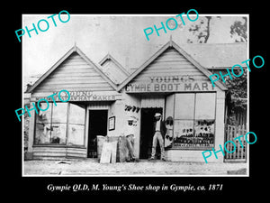 OLD LARGE HISTORIC PHOTO OF GYMPIE QLD, VIEW OF YOUNGS SHOE SHOP MILLINER c1871