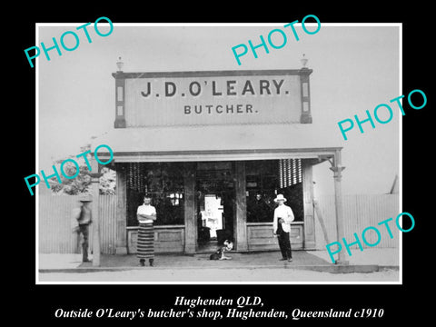 OLD LARGE HISTORIC PHOTO OF HUGHENDEN QLD, VIEW OF  O'LEARY's BUTCHER SHOP c1910