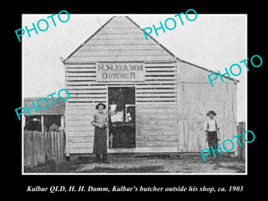 OLD LARGE HISTORIC PHOTO OF KALBAR QLD, VIEW OF DAMMs BUTCHER SHOP c1903