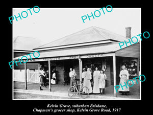 OLD LARGE HISTORIC PHOTO OF KELVIN GROVE BRISBANE QLD, CHAPMANS GROCER SHOP 1917