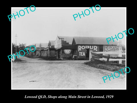 OLD LARGE HISTORIC PHOTO OF LOWOOD QLD, SHOPS ALONG THE MAIN STREET c1929