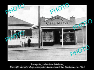 OLD LARGE HISTORIC PHOTO OF LUTWYCHE BRISBANE QLD, CARROLLS CHEMIST SHOP c1925