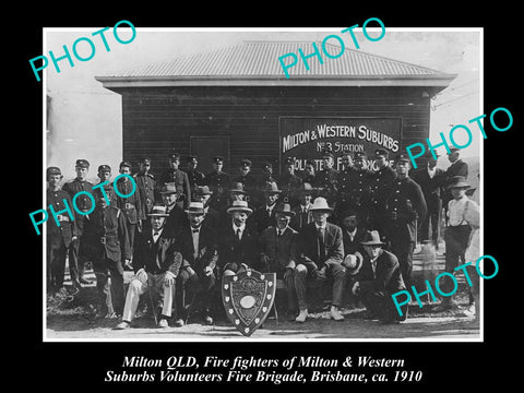 OLD LARGE HISTORIC PHOTO OF MILTON BRISBANE QLD, FIRE BRIGADE AT STATION c1910