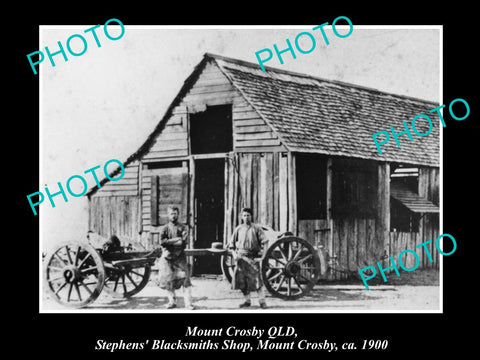 OLD LARGE HISTORIC PHOTO OF MOUNT CROSBY QLD, STEPHENS BLACKSMITH SHOP c1900