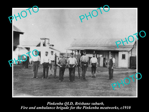 OLD LARGE HISTORIC PHOTO OF PINKENBA BRISBANE QLD, THE FIRE BRIGADE TEAM c1910