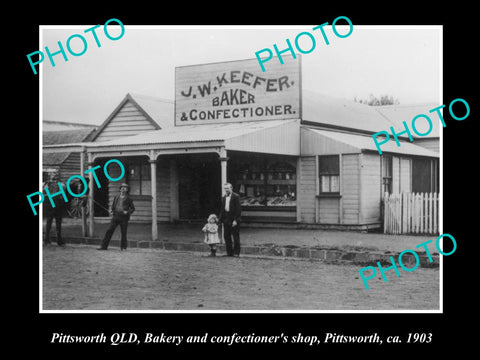 OLD LARGE HISTORIC PHOTO OF PITTSWORTH QLD, VIEW OF KEEFERS BAKERY SHOP c1903