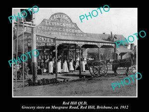 OLD LARGE HISTORIC PHOTO OF RED HILL BRISBANE, LEVINGSTON GROCERY STORE 1912 QLD