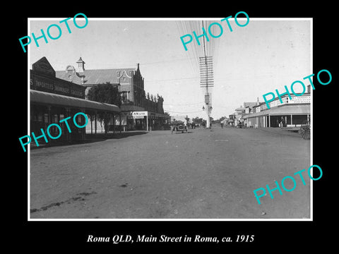 OLD LARGE HISTORIC PHOTO OF ROMA QLD, VIEW OF THE MAIN STREET c1915