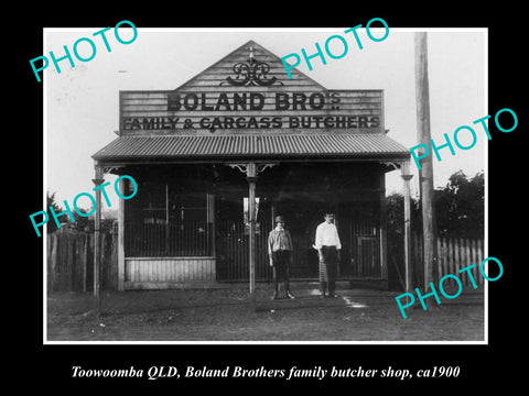 OLD LARGE HISTORIC PHOTO OF TOOWOOMBA QLD, BOLAND Bros BUTCHER SHOP c1900