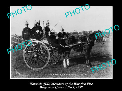 OLD LARGE HISTORIC PHOTO OF WARWICK QLD, THE FIRE BRIGADE & CART c1899