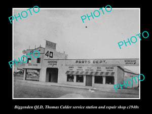 OLD LARGE HISTORIC PHOTO OF BIGGENDEN QLD, CALDERS SERVICE STATION SHOP c1940s