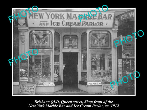 OLD LARGE HISTORIC PHOTO OF BRISBANE QLD, NEW YORK ICE CREAM PARLOR SHOP c1912