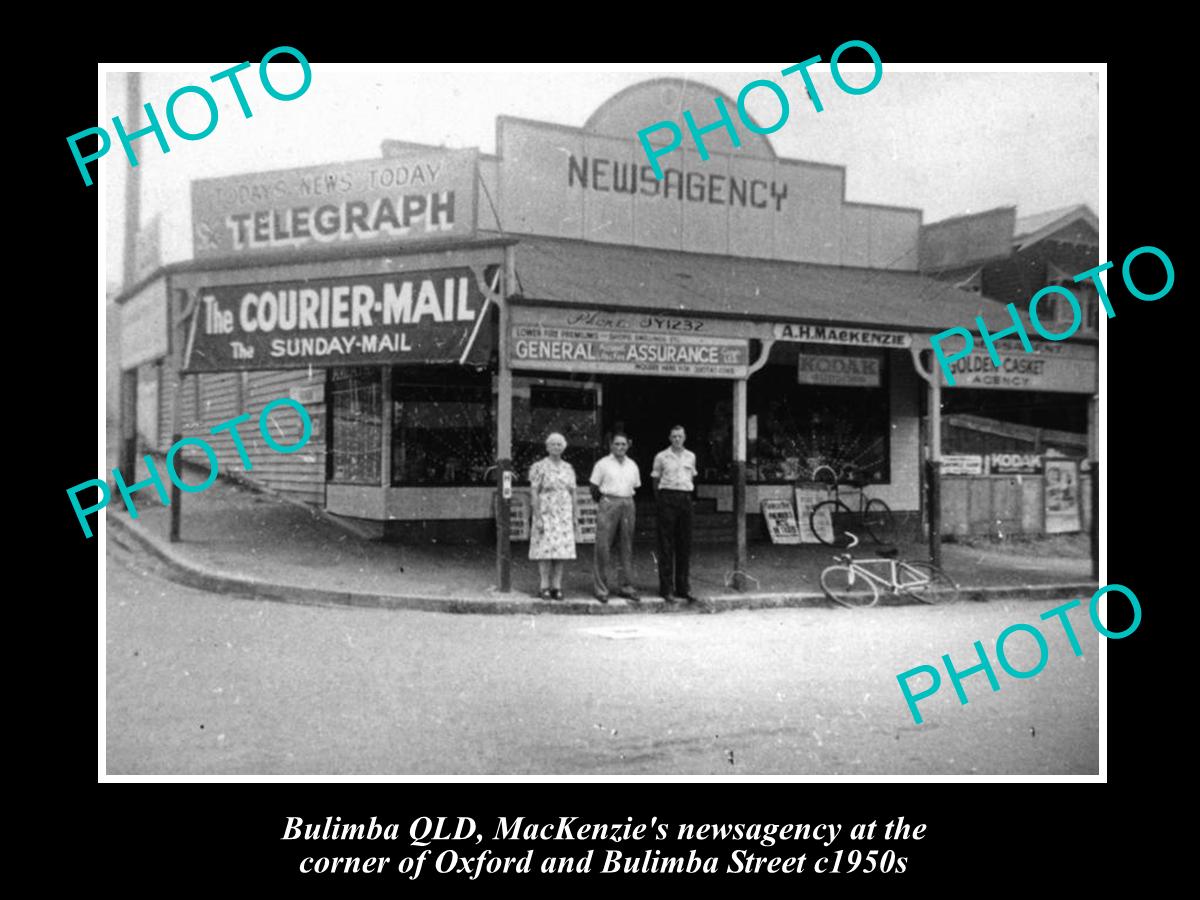 OLD LARGE HISTORIC PHOTO OF BULIMBA QLD, VIEW OF McKENZIES NEWSAGENCY SHOP c1950