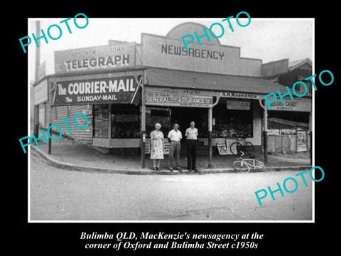 OLD LARGE HISTORIC PHOTO OF BULIMBA QLD, VIEW OF McKENZIES NEWSAGENCY SHOP c1950