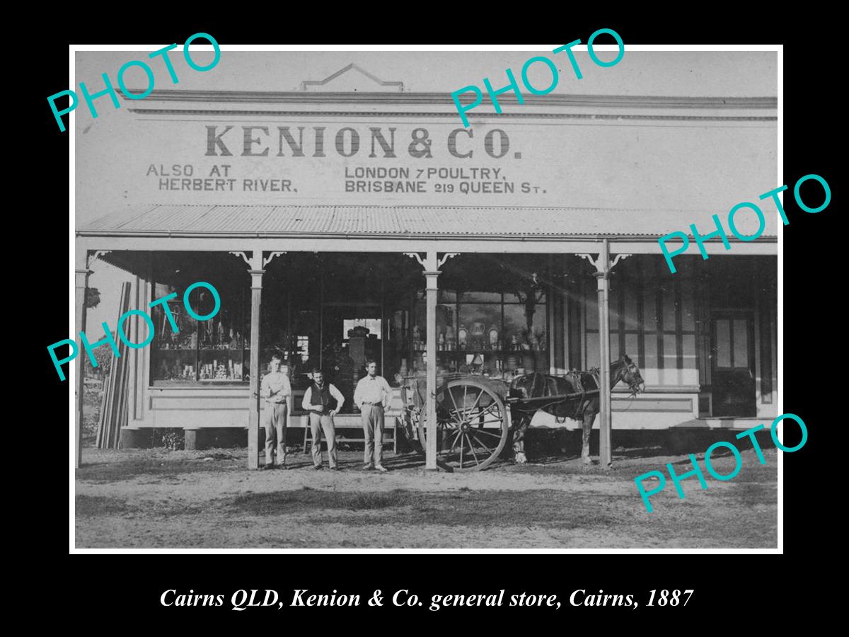 OLD LARGE HISTORIC PHOTO OF CAIRNS QLD, VIEW OF KENION GENERAL STORE c1887