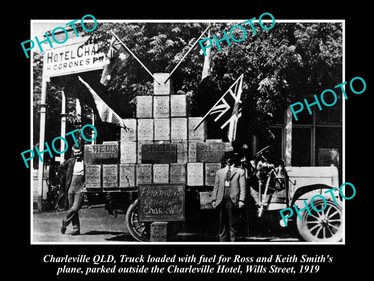 OLD LARGE HISTORIC PHOTO OF CHARLEVILLE QLD, SHELL FUEL BOXES ADVERTISING c1919