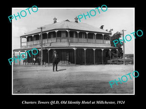 OLD LARGE HISTORIC PHOTO OF CHARTERS TOWERS QLD, VIEW OF OLD IDENTITY HOTEL 1924