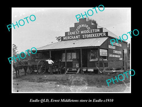 OLD LARGE HISTORIC PHOTO OF EUDLO QLD, VIEW OF MIDDLETONS GENERAL STORE c1910