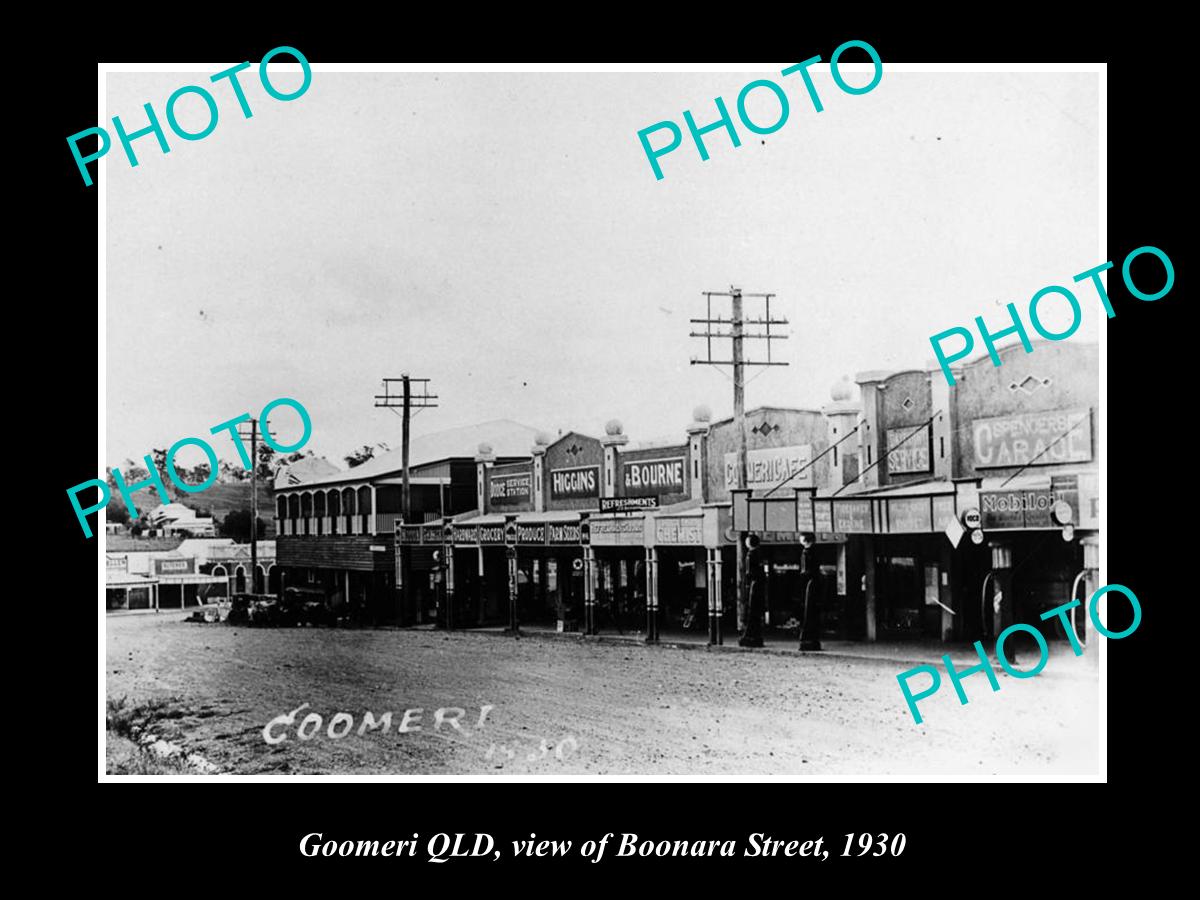 OLD LARGE HISTORIC PHOTO OF GOOMERI QLD, VIEW OF BOONARA St SHOPS c1930