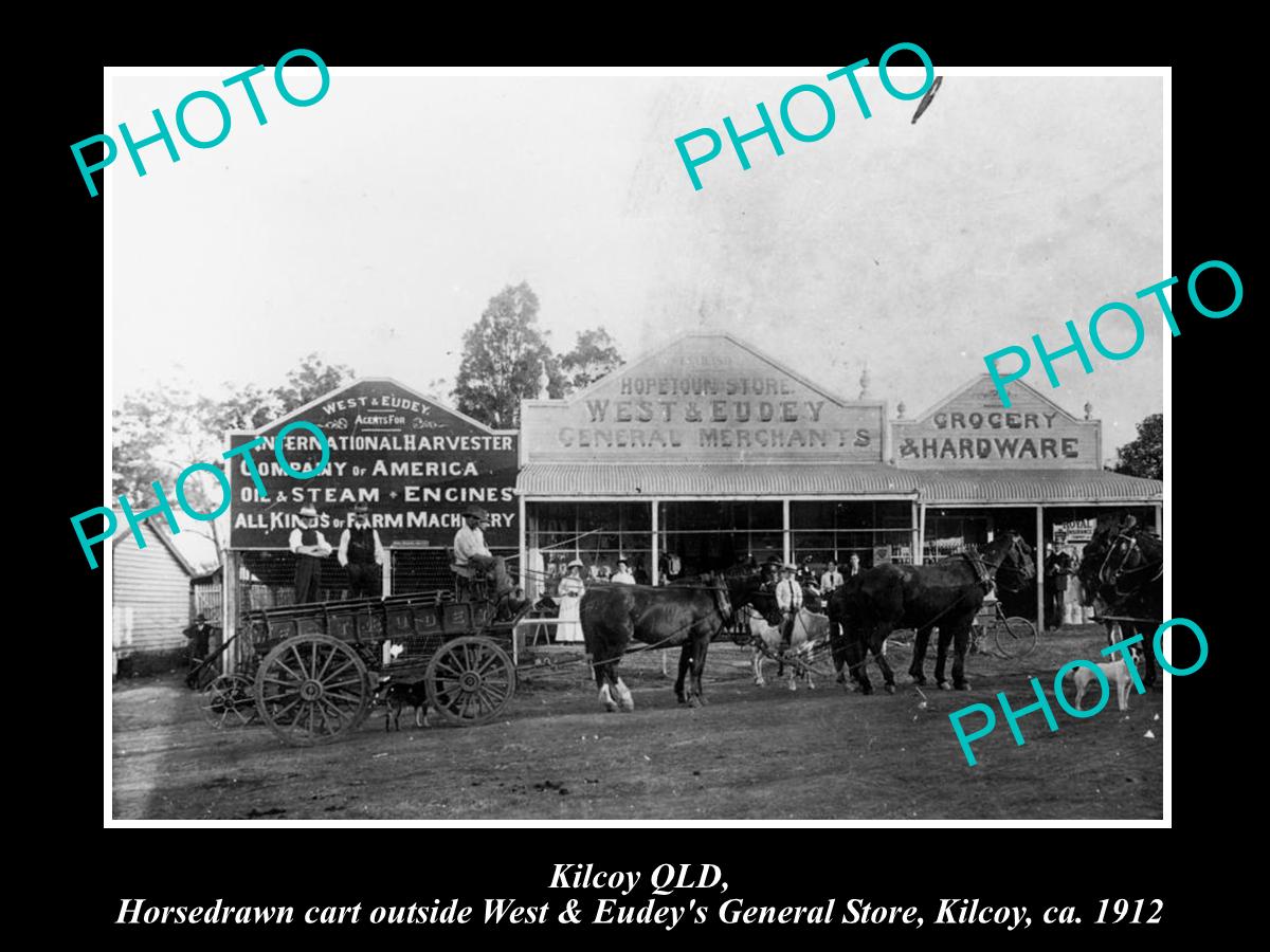 OLD LARGE HISTORIC PHOTO OF KILCOY QLD, VIEW OF EUDEY's GENERAL STORE 1912