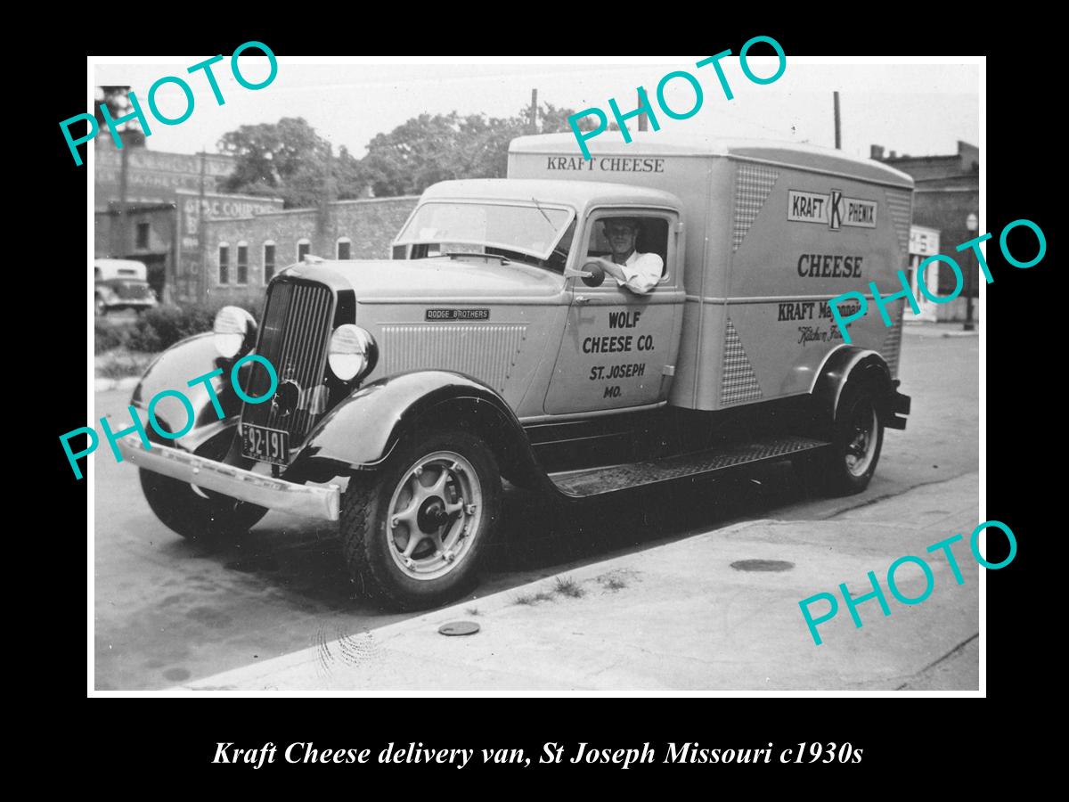 OLD LARGE HISTORIC PHOTO OF KRAFT CHEESE DELIVERY VAN, St JOSEPH MISSOURI c1930