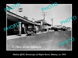 OLD LARGE HISTORIC PHOTO OF MALENY QLD, VIEW OF MAPLE STREET SHOPS c1954