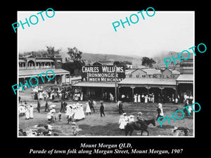 OLD LARGE HISTORIC PHOTO OF MOUNT MORGAN QLD, VIEW OF THE MAIN STREET c1907