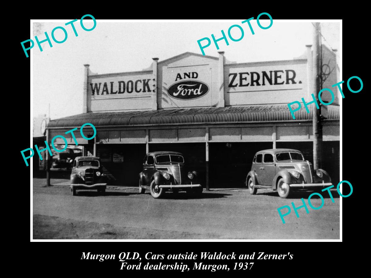 OLD LARGE HISTORIC PHOTO OF MURGON QLD, WALDOCKS & ZERNER FORD DEALERSHIP 1937