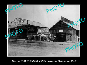 OLD LARGE HISTORIC PHOTO OF MURGON QLD, VIEW OF WALDOCKS MOTOR GARAGE 1918