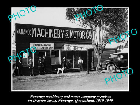 OLD LARGE HISTORIC PHOTO OF NANANGO MOTOR GARAGE, DRAYTON ST c1930s QLD