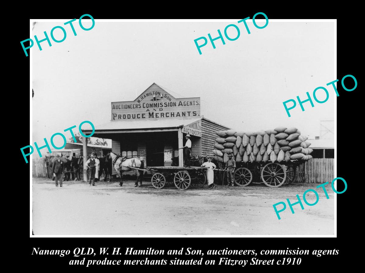 OLD LARGE HISTORIC PHOTO OF NANANGO QLD, VIEW OF HAMILTONS MERCHANT STORE c1910