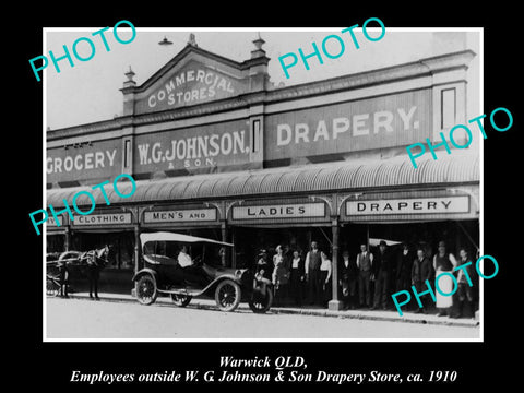 OLD LARGE HISTORIC PHOTO OF WARWICK QLD, VIEW OF JOHNSONS CLOTHING STORE c1910