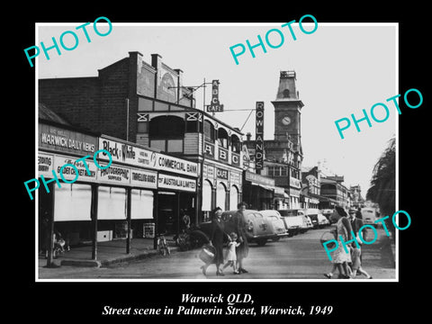 OLD LARGE HISTORIC PHOTO OF WARWICK QLD, VIEW OF PALMERIN STREET SHOPS c1949