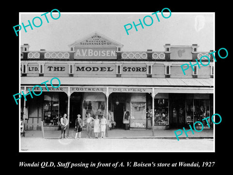 OLD LARGE HISTORIC PHOTO OF WONDAI QLD, VIEW OF BOISENS GENERAL STORE c1920s